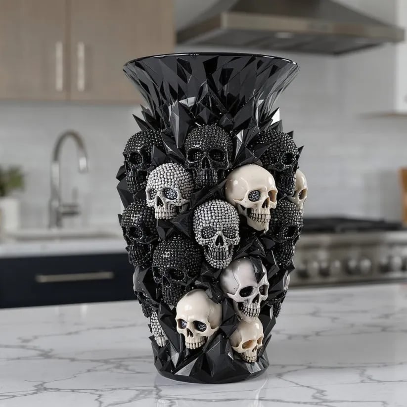 đ Crystal Skull Vase â Where Darkness Meets Elegance â¨
