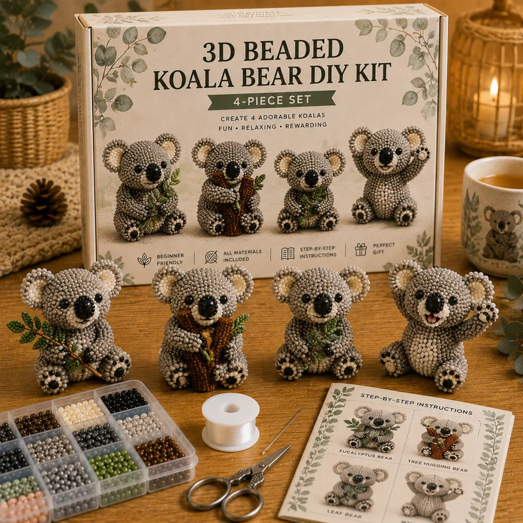 3D Beaded Bear DIY Kit – 4-Piece Handmade Bear Craft Set