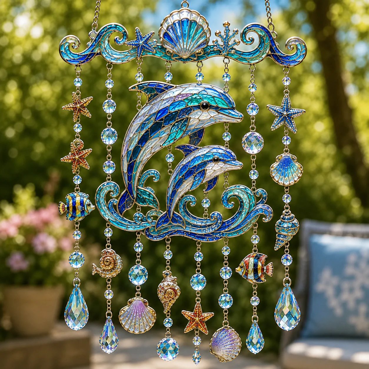 ๐ Ocean-Themed Crystal Wind Chime โ Bring the Ocean Glow to Your Garden