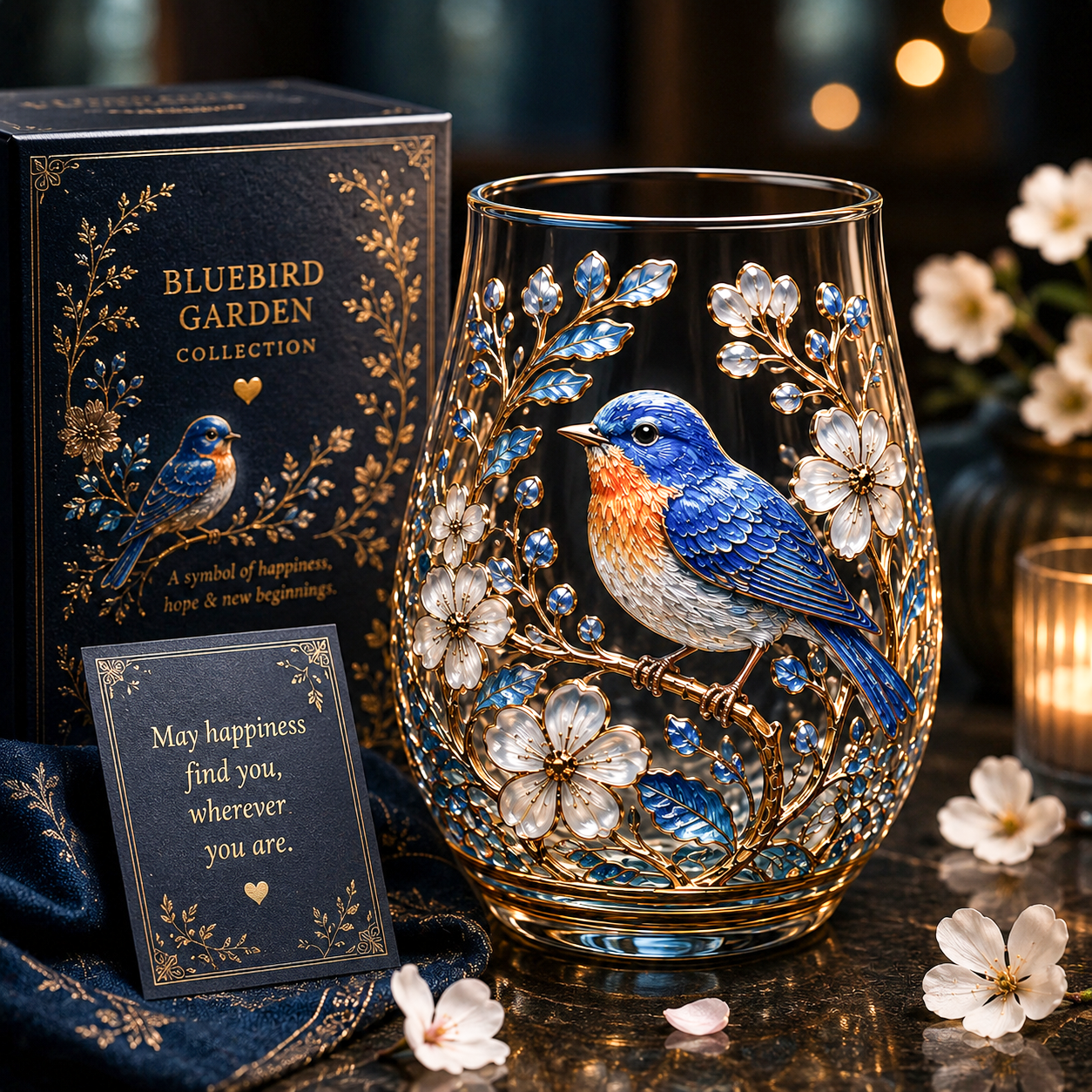 Handcrafted Bird & Floral Art Glass Tumbler