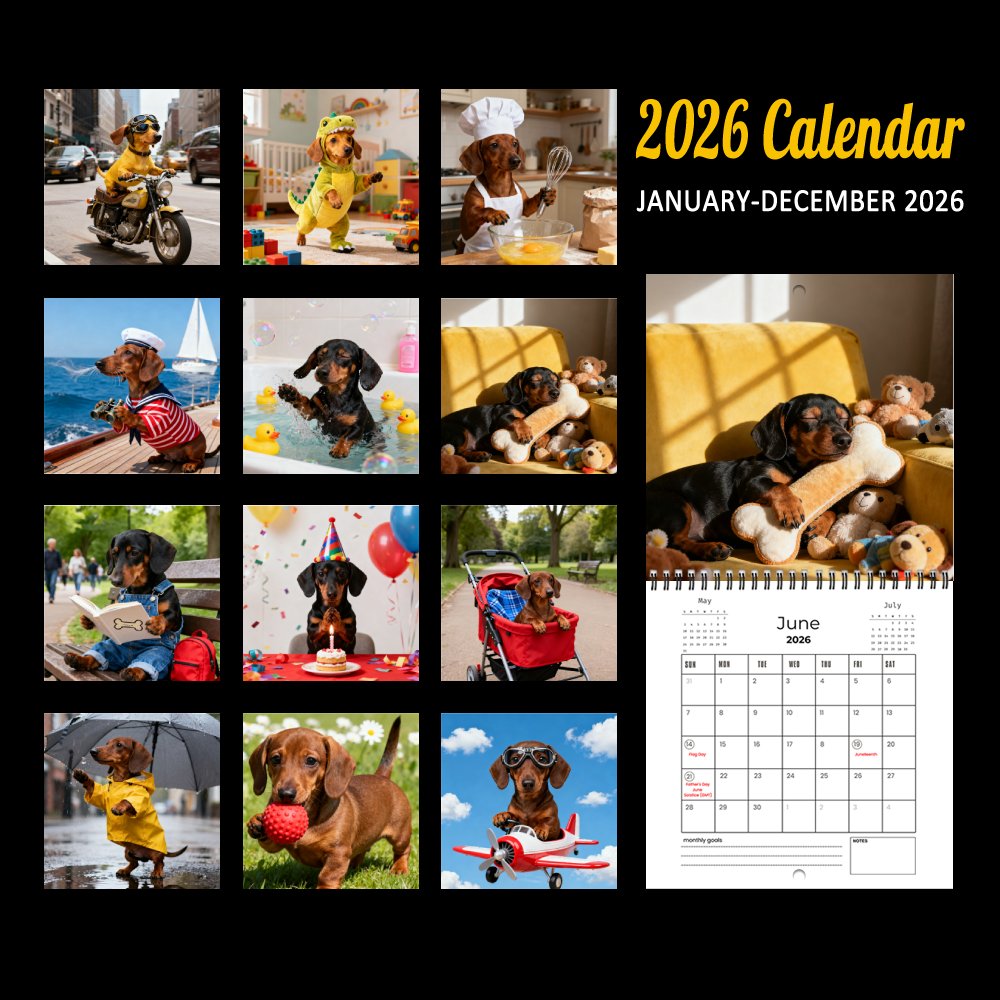 2026 Dachshund Wall Calendar – Cute Sausage Dog 12-Month Planner for Dog Lovers