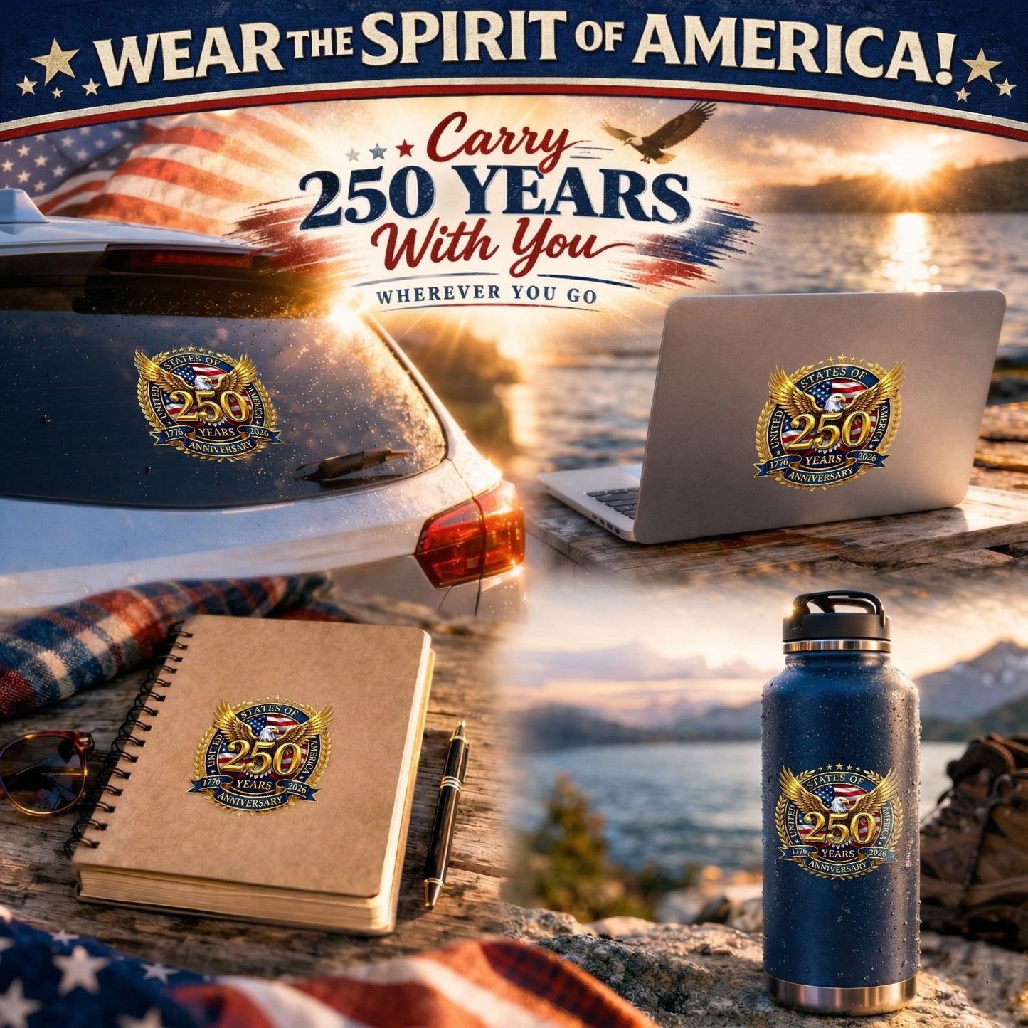 USA Eagles 250th Anniversary Semiquincentennial 1776-2026 Car Window Decal Sticker