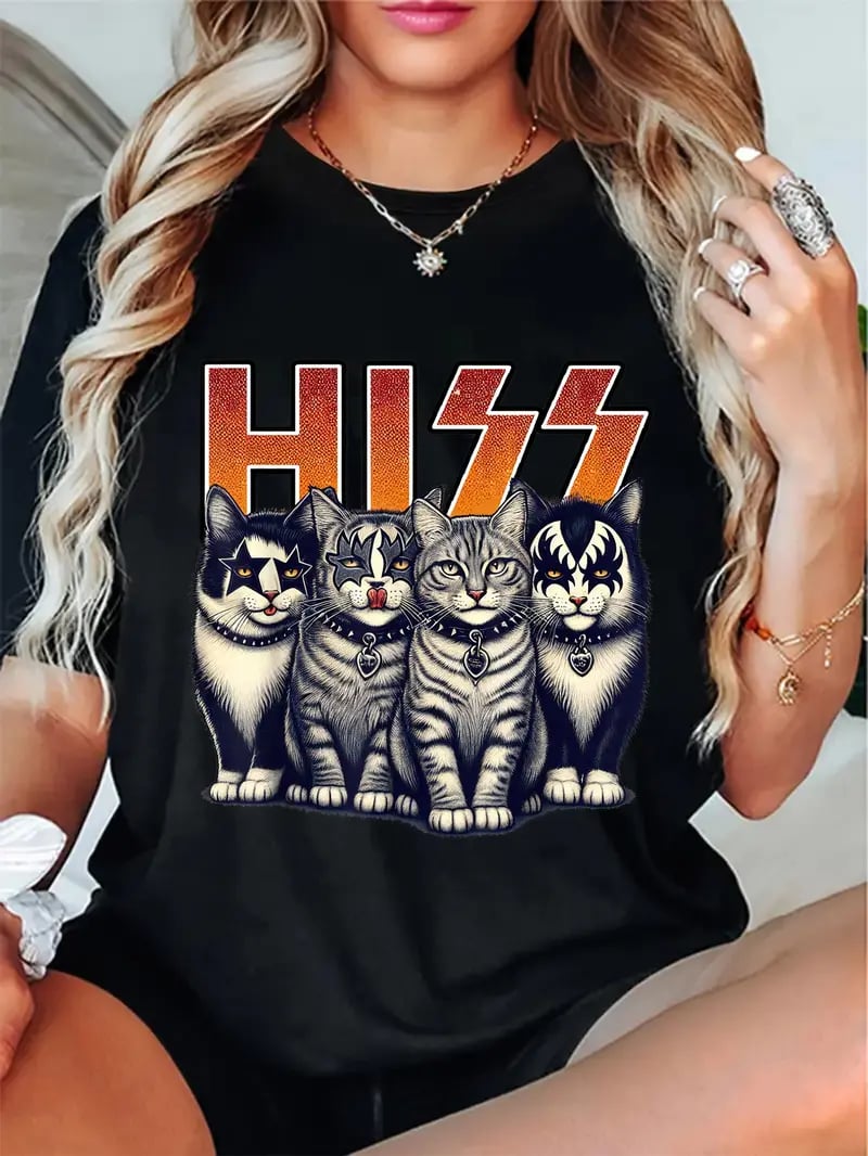 🔥Hot Sale 49% off🌟🎶 Unisex Hiss Funny Cats Kittens Rock Rockin T-Shirt
