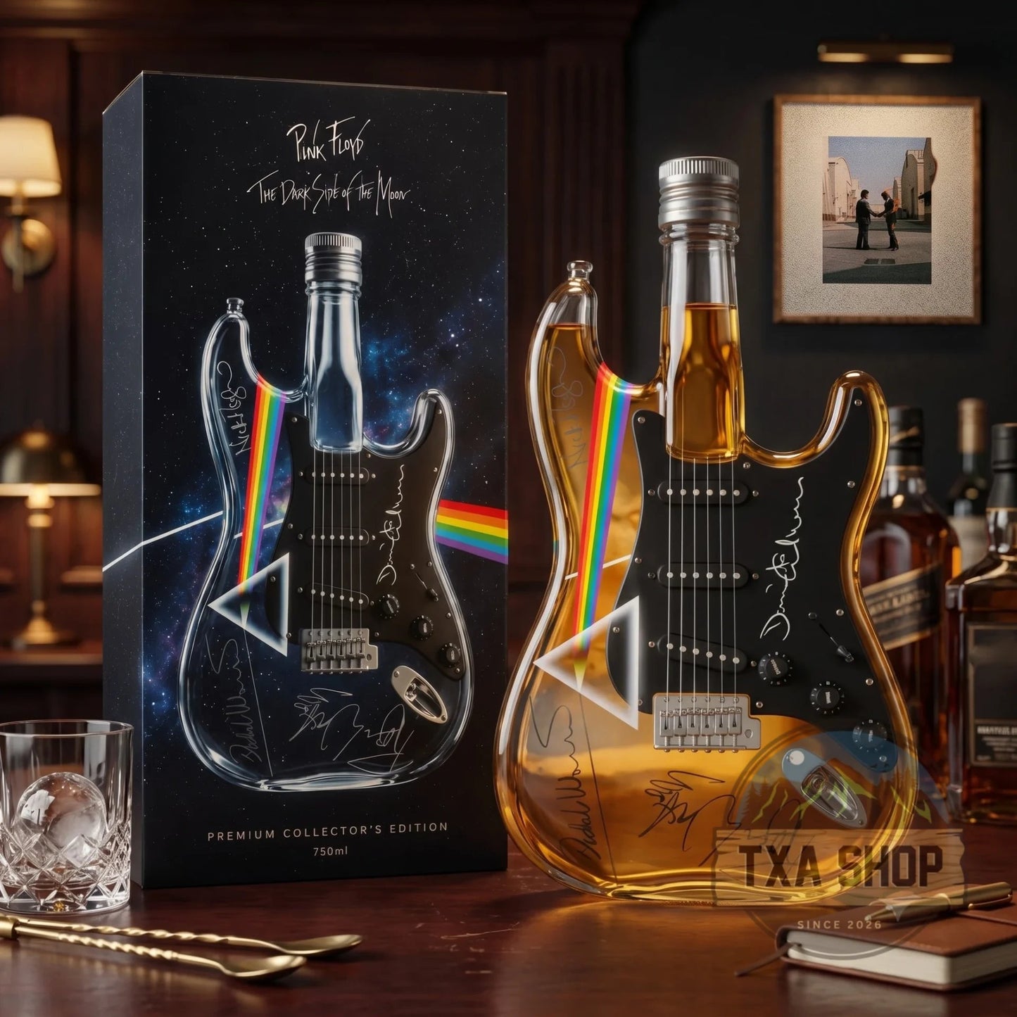 Pink Floyd Dark Side of the Moon Guitar Shaped Whiskey Bottle