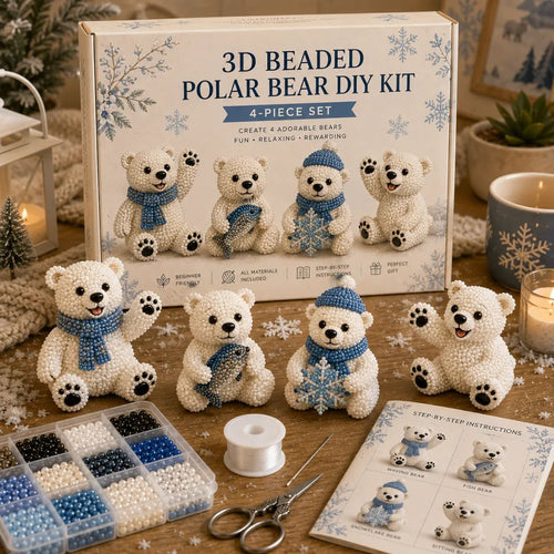 3D Beaded Bear DIY Kit – 4-Piece Handmade Bear Craft Set