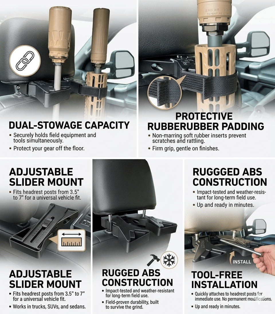 The Ultimate Universal Seat Back Gun Rack | Adjustable Vehicle Rifle