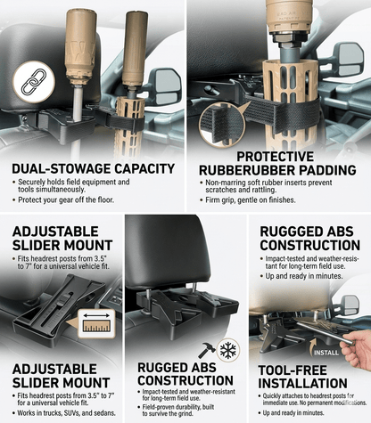 The Ultimate Universal Seat Back Gun Rack | Adjustable Vehicle Rifle
