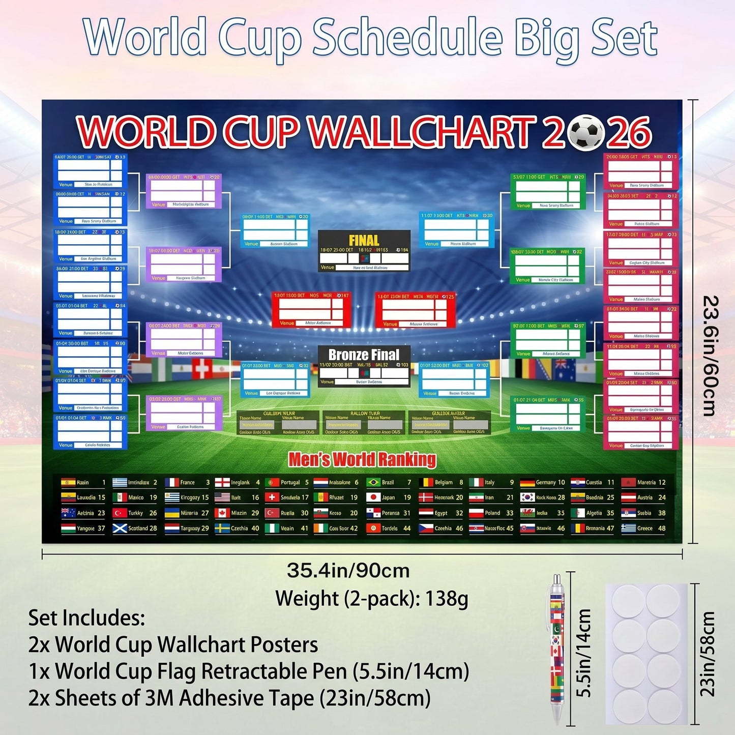 💥Last Day: Buy 2 Get 1 Free - 🗓️ ⚽ 2026 World Cup Poster Set|Group Stage & Knockout Posters (23.6” x 35.4”)