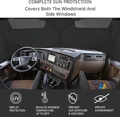 Semi-Trailer Sunshade for Full Windshield and Side Windows