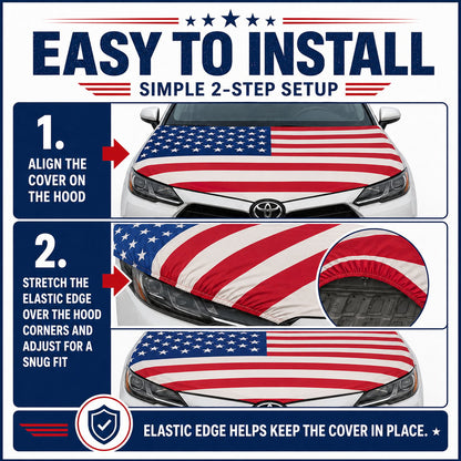 🇺🇸 Universal American Hood Flag Cover 🔥 Secure Buckle Design for Stable Highway Driving 🦅 Fits Most Cars, SUVs & Pickups[Buy 2 Free Shipping]