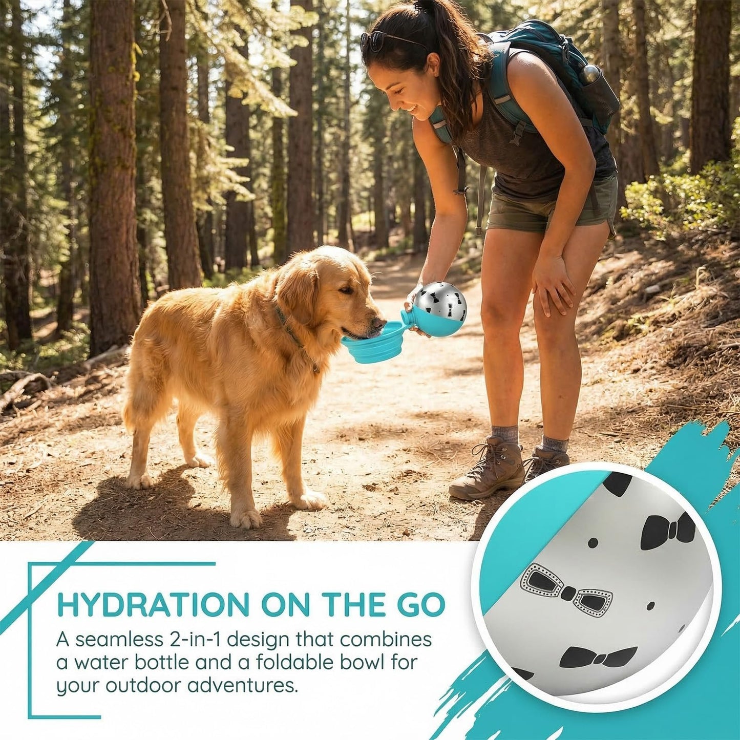 Portable Dog Water Bottle for Walking & Travel - 2-in-1 Stainless Steel Dog Travel Water Bottle with Foldable Silicone Bowl - Leak-Proof, Lightweight Water Bottle for Dogs, Puppies & Pets
