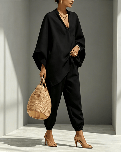 🔥LAST DAY 57% OFF -  Plus Size Linen Blend V-Neck Relaxed Sleeve 2-Piece Set 💕 Flattering On Every Body 🌟 Buy 2 Free Shipping!
