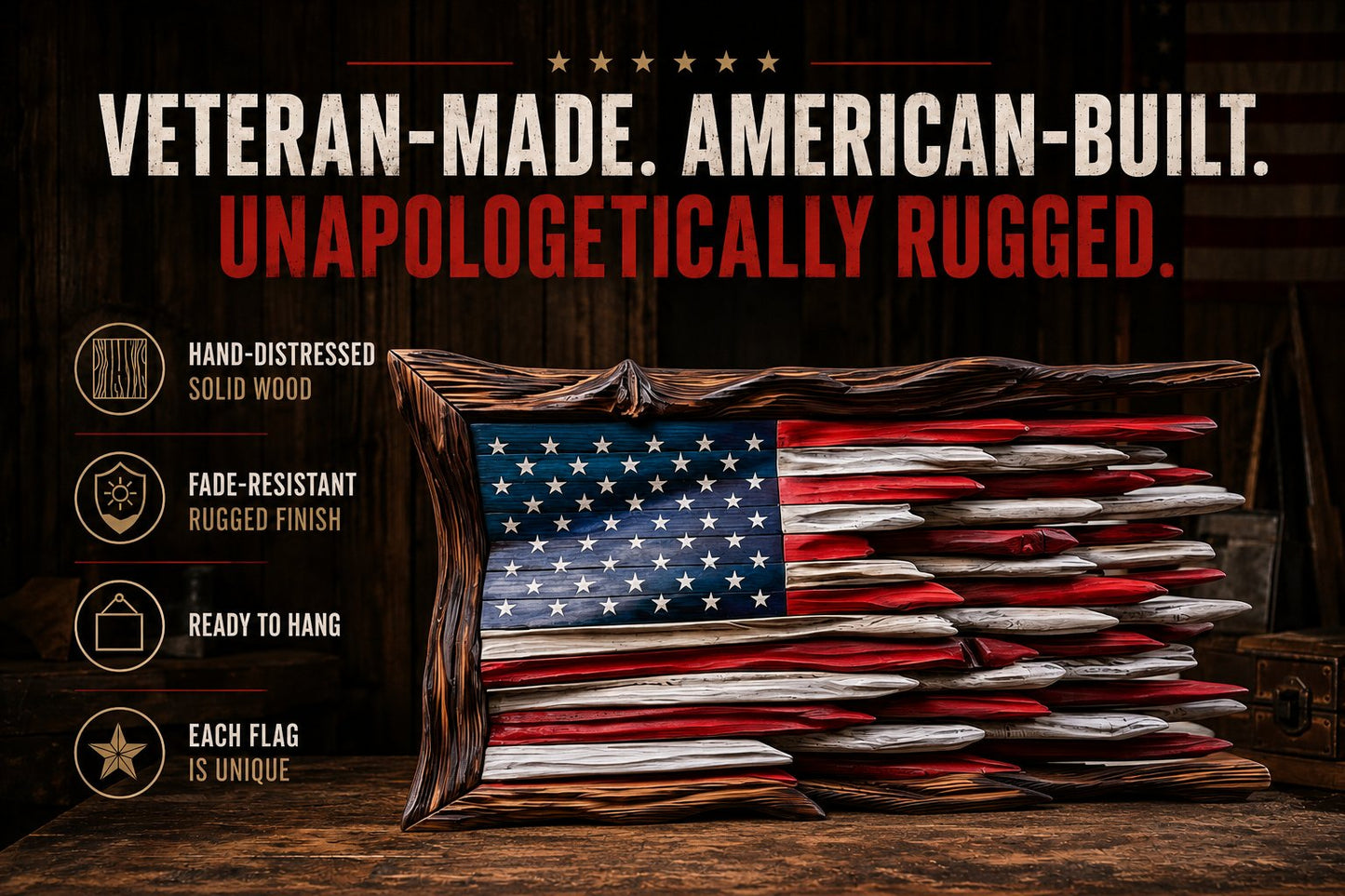🎁Father’s Day 49% OFF - 🇺🇸 Battle Worn Wooden Flag | Handcrafted Patriotic Wall Art by Veteran