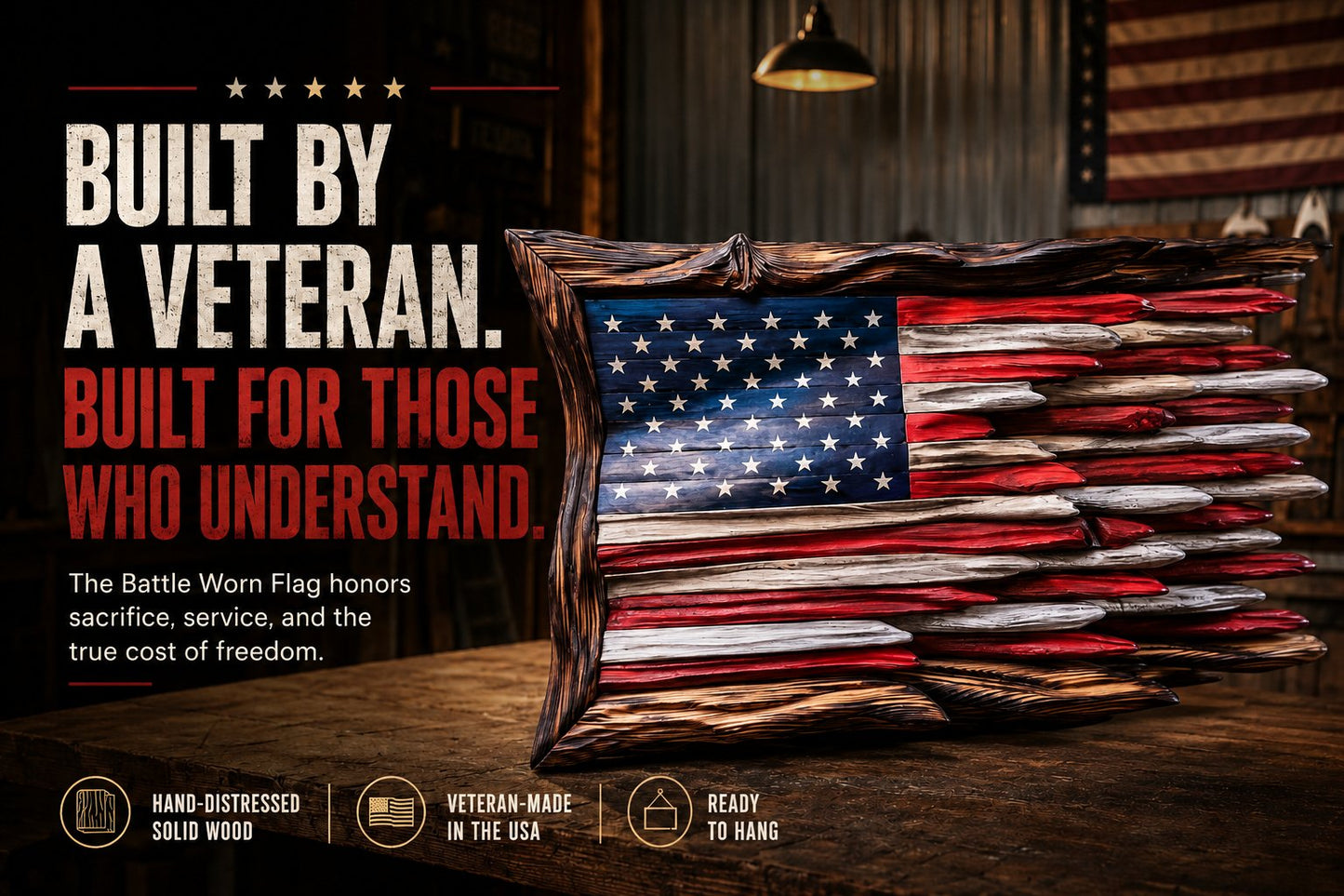 🎁Father’s Day 49% OFF - 🇺🇸 Battle Worn Wooden Flag | Handcrafted Patriotic Wall Art by Veteran