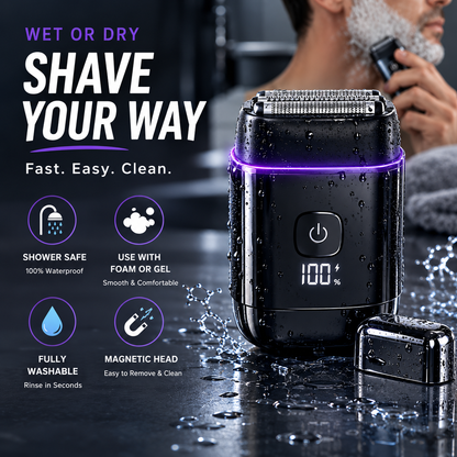 Electric Foil Shavers for Men, Self-Clean Mini Electric Razor with 3D Floating Blade, 2-Way Magnetic Cap Travel Shaver, USB-C Fast Charge, Waterproof Wet/Dry for Face Beard Neck, Model FK-712B