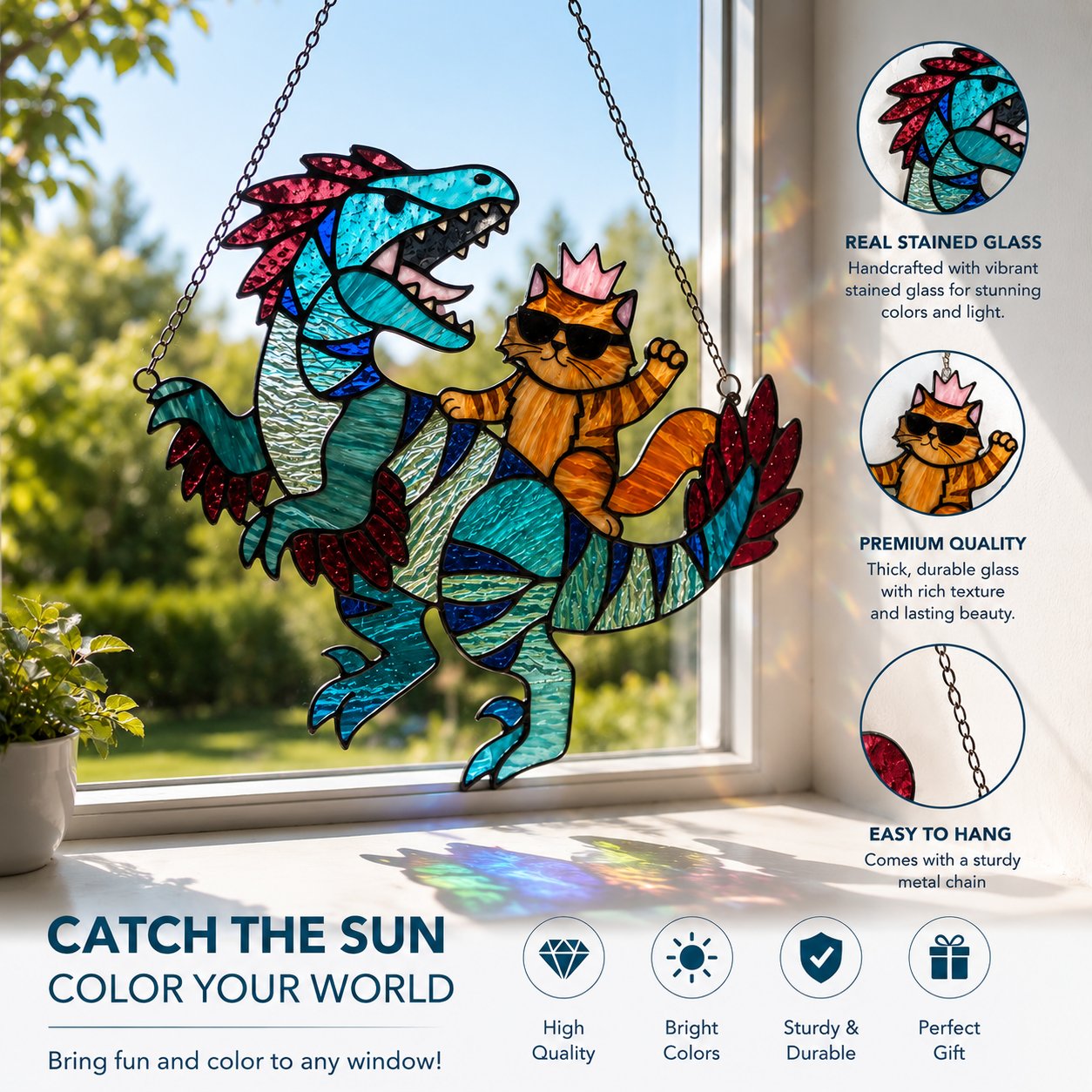 🔥Last Day 50% OFF – 🐉🐱  Stained Glass Suncatcher ✨
