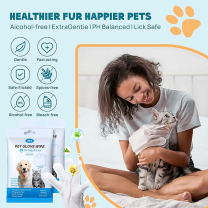 🔥Pet Bathing Wipes for Dogs & Cats, Cleaning & Deodorizing Grooming Gloves