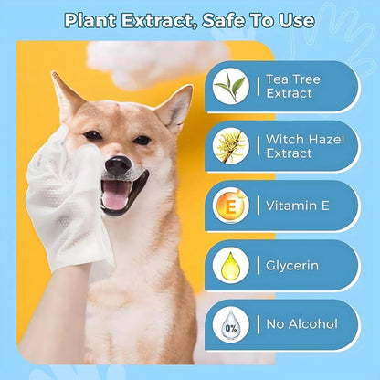 🔥Pet Bathing Wipes for Dogs & Cats, Cleaning & Deodorizing Grooming Gloves