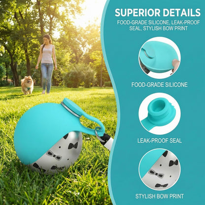 Portable Dog Water Bottle for Walking & Travel - 2-in-1 Stainless Steel Dog Travel Water Bottle with Foldable Silicone Bowl - Leak-Proof, Lightweight Water Bottle for Dogs, Puppies & Pets