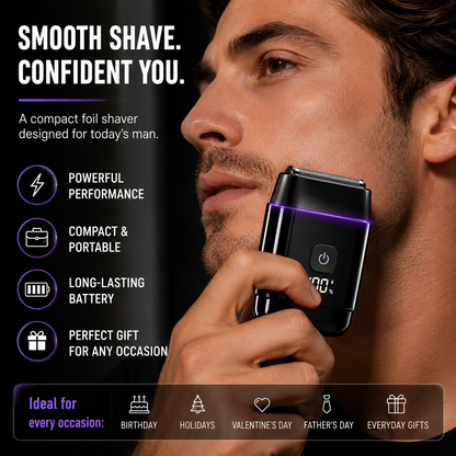 Electric Foil Shavers for Men, Self-Clean Mini Electric Razor with 3D Floating Blade, 2-Way Magnetic Cap Travel Shaver, USB-C Fast Charge, Waterproof Wet/Dry for Face Beard Neck, Model FK-712B