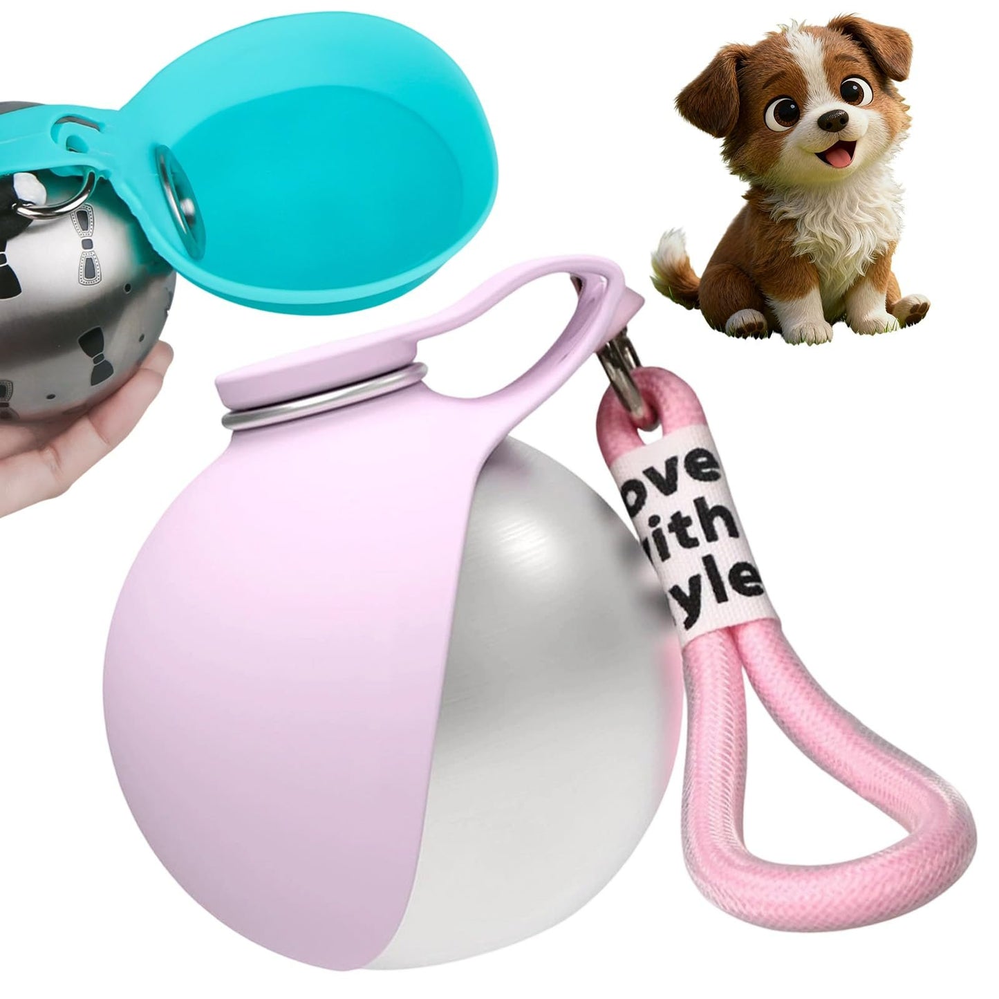 Portable Dog Water Bottle for Walking & Travel - 2-in-1 Stainless Steel Dog Travel Water Bottle with Foldable Silicone Bowl - Leak-Proof, Lightweight Water Bottle for Dogs, Puppies & Pets