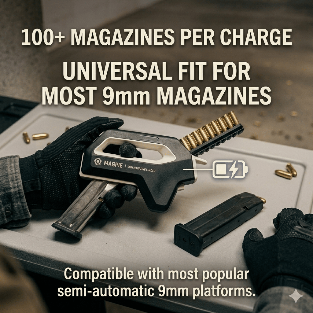 Automatic handheld 9mm magazine loader