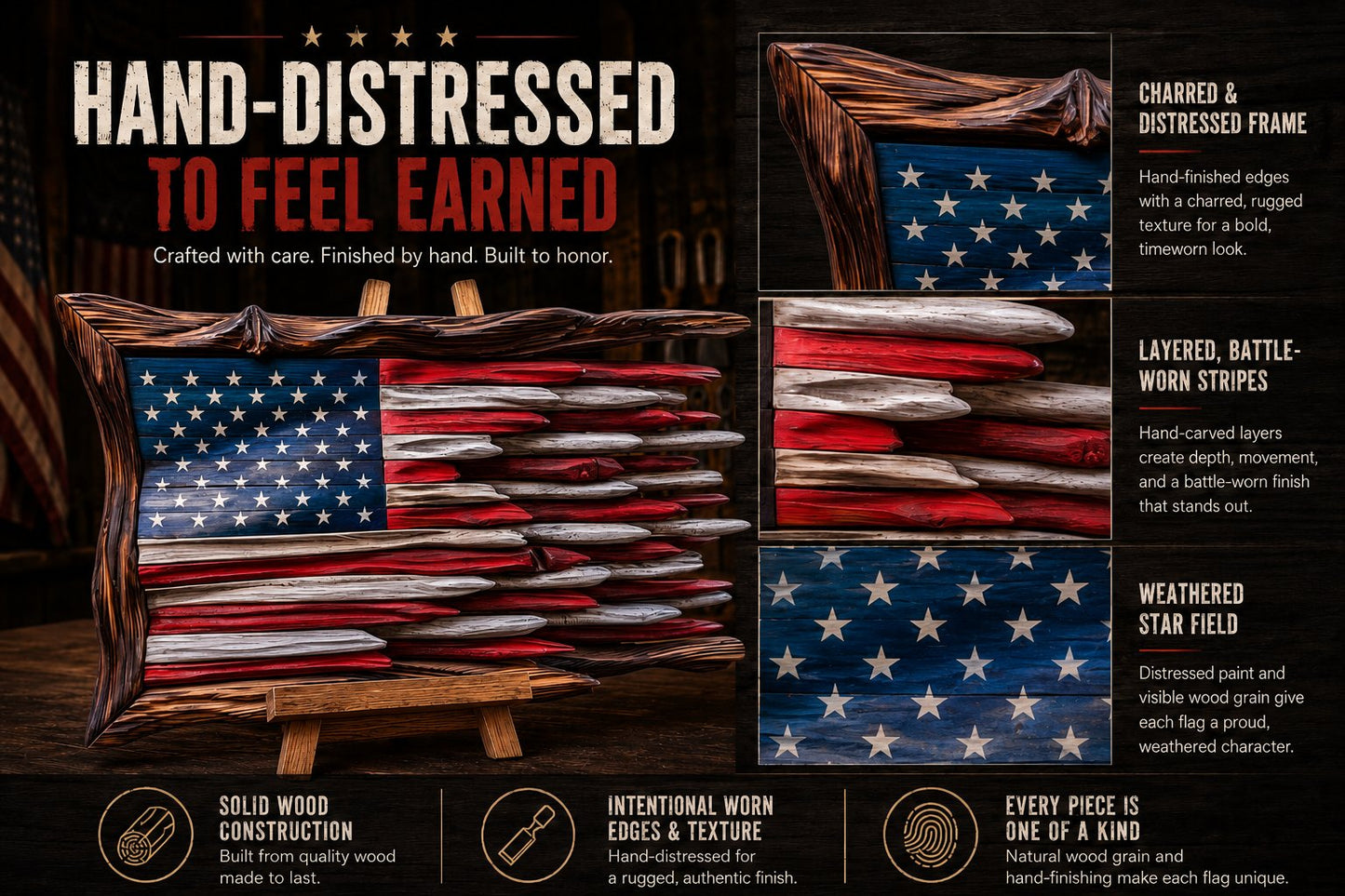 🎁Father’s Day 49% OFF - 🇺🇸 Battle Worn Wooden Flag | Handcrafted Patriotic Wall Art by Veteran