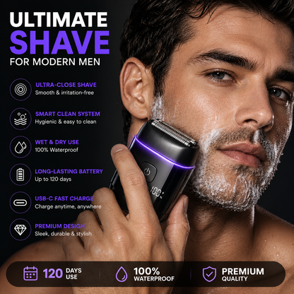 Electric Foil Shavers for Men, Self-Clean Mini Electric Razor with 3D Floating Blade, 2-Way Magnetic Cap Travel Shaver, USB-C Fast Charge, Waterproof Wet/Dry for Face Beard Neck, Model FK-712B