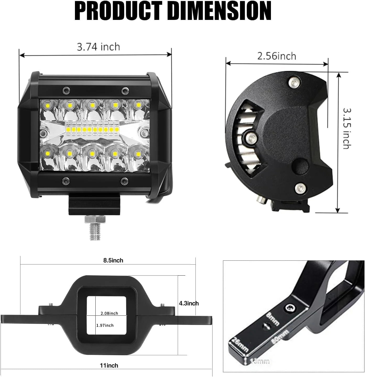 4 Inch 60W LED Pods with Tow Hitch Mounting Bracket
