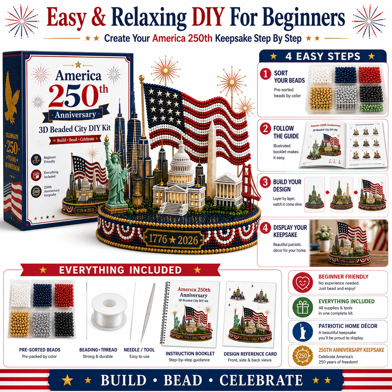 💙US America 250th Anniversary 3D Beaded DIY Kit