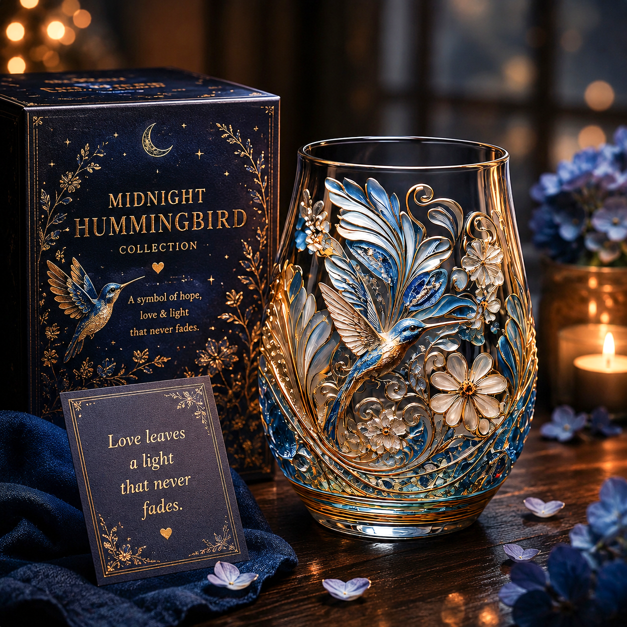 Handcrafted Bird & Floral Art Glass Tumbler