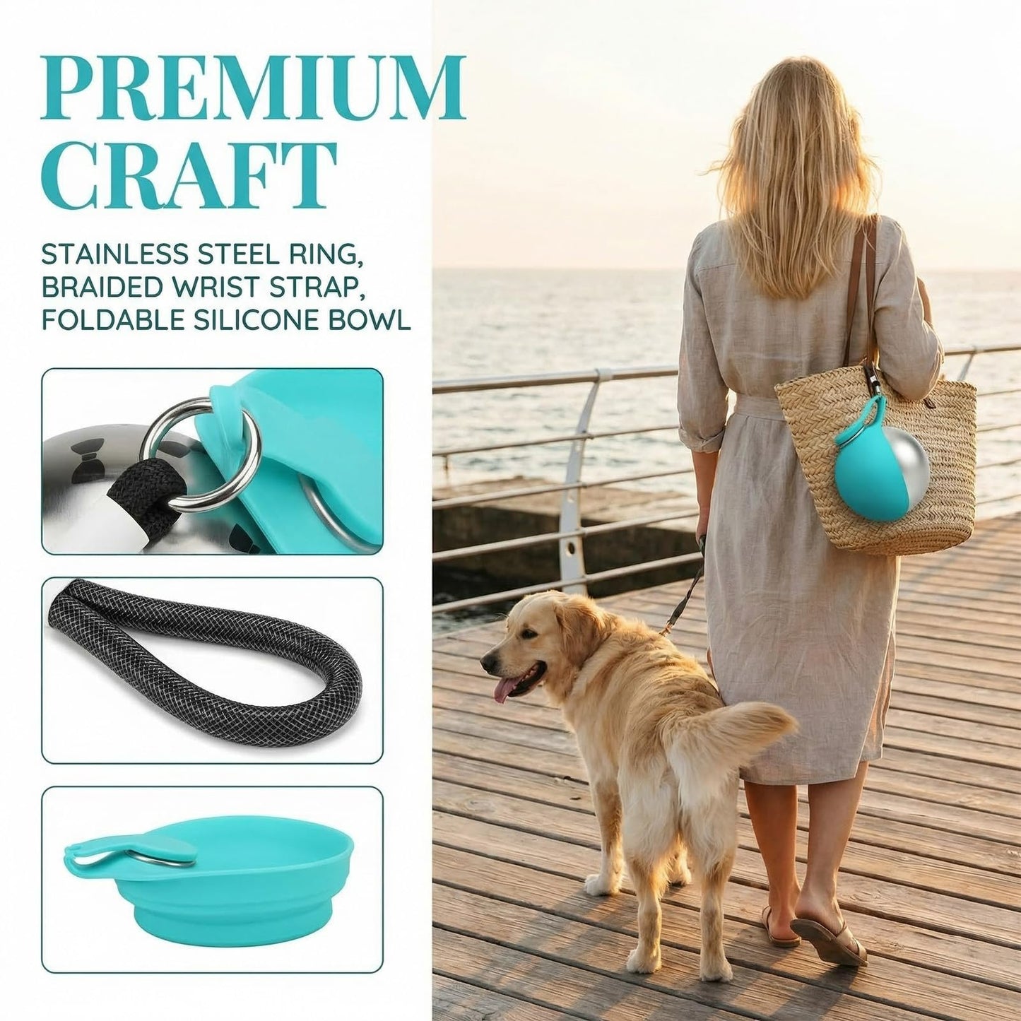 Portable Dog Water Bottle for Walking & Travel - 2-in-1 Stainless Steel Dog Travel Water Bottle with Foldable Silicone Bowl - Leak-Proof, Lightweight Water Bottle for Dogs, Puppies & Pets