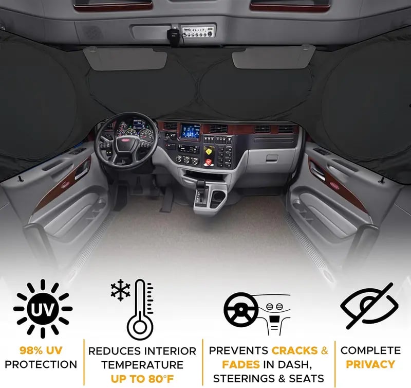Semi-Trailer Sunshade for Full Windshield and Side Windows