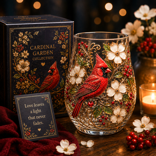 Handcrafted Bird & Floral Art Glass Tumbler