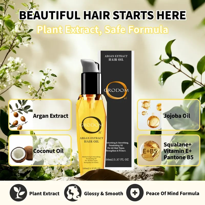 [GRODOM]Argan Extract Hair Oil - 100% Pure, Raw & Natural Blend with Coconut Oil | No Grease, All Glow | Balance Scalp Sebum | Nourish Hair Follicles,Enriched With Rosemary Oil-Effortlessbeauty-Scalphealth