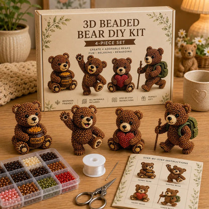 3D Beaded Bear DIY Kit – 4-Piece Handmade Bear Craft Set