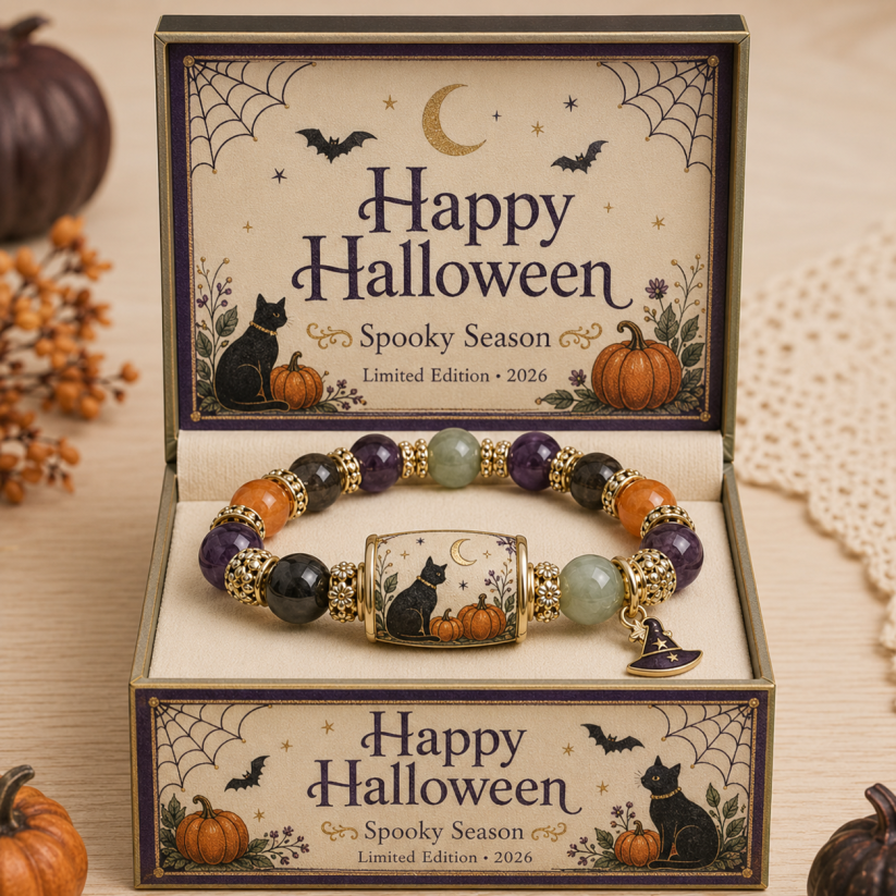 Limited Edition 2026 Halloween Black Cat Pumpkin Beaded Bracelet Gift Set