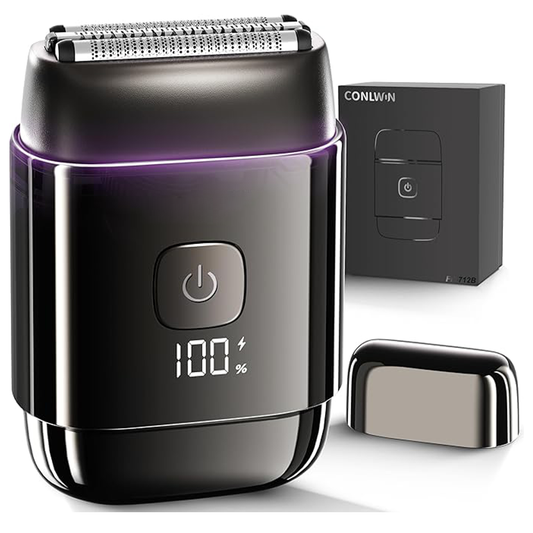 Electric Foil Shavers for Men, Self-Clean Mini Electric Razor with 3D Floating Blade, 2-Way Magnetic Cap Travel Shaver, USB-C Fast Charge, Waterproof Wet/Dry for Face Beard Neck, Model FK-712B