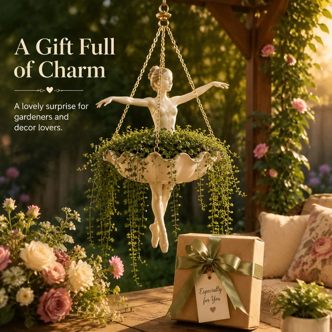 🎁🎉Only $25.99 This Week🎉💃 Ballet Dancer Hanging Planter– 🌿Elegant Garden Decor for Porch & Patio