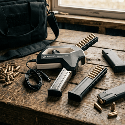 Automatic handheld 9mm magazine loader
