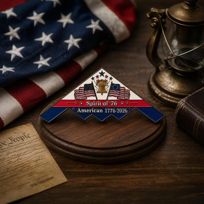 Spirit of ’76 B-2 Stealth Bomber Challenge Coin – 250th Anniversary Patriotic Collectible